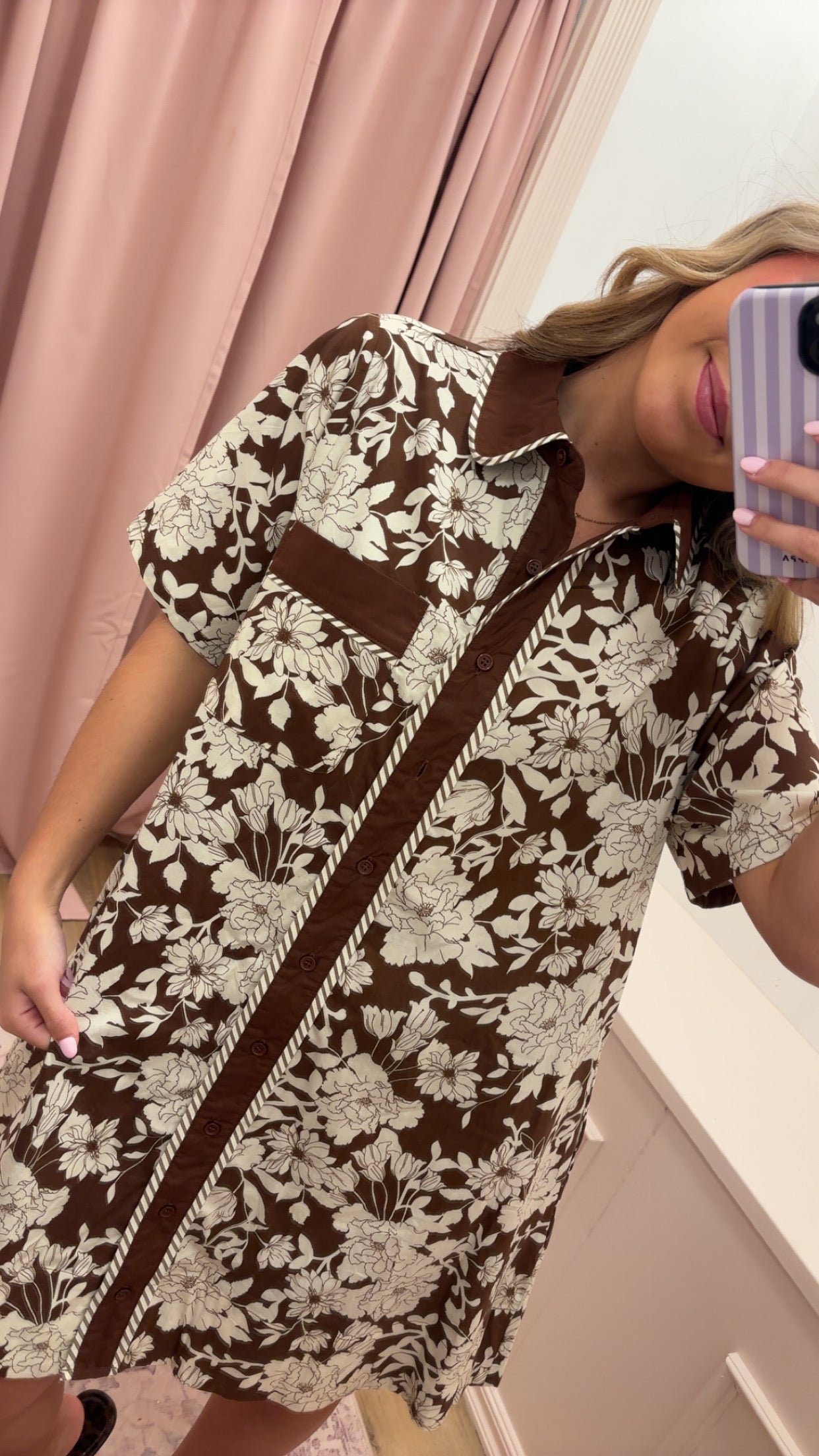 "He Changed My Life" Brown/White Floral Dress