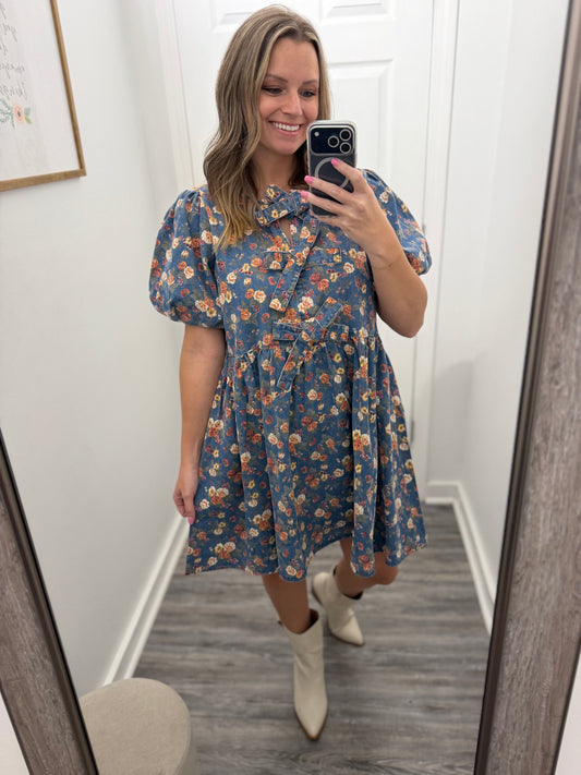 "Music Hall" Denim Floral Dress
