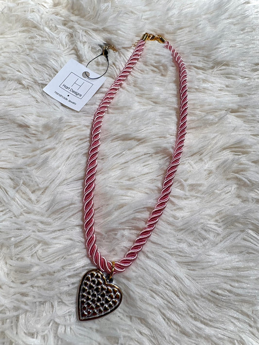 “Heart Full” Pink Rope Heart Necklace