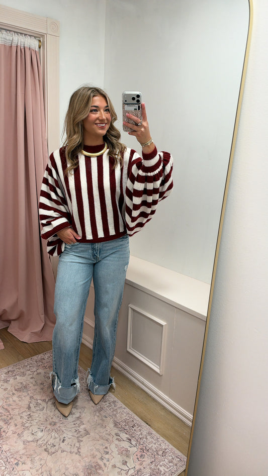 "Rosie" Red Stripped Oversized Sweater
