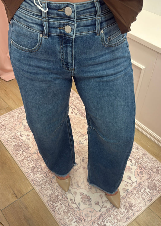 "Aubrey" Barrel Leg Risen Jeans
