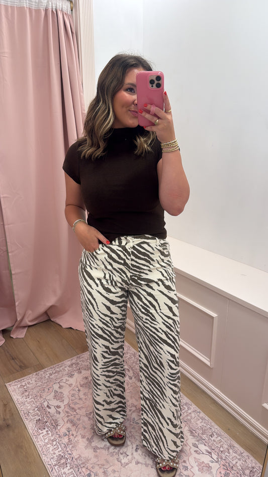 "Michaela" Zebra Straight Leg Pants