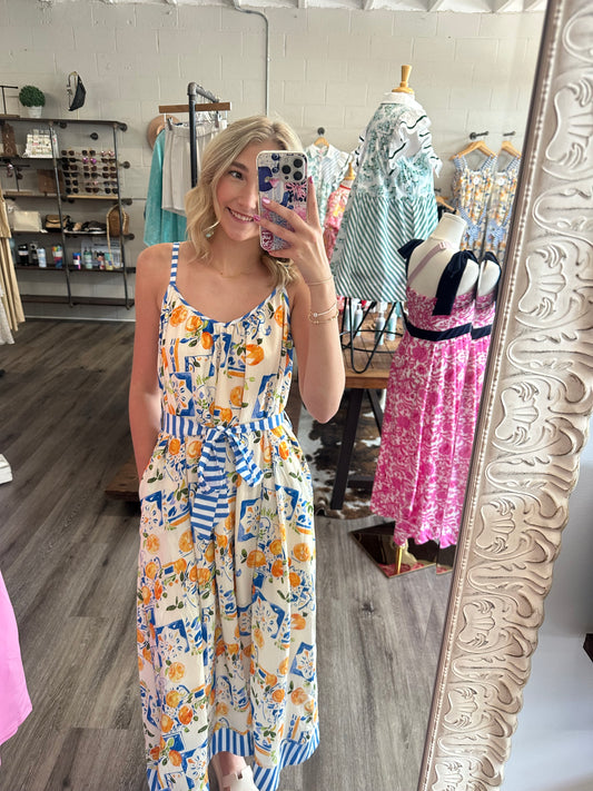 "Lemon" Blue/Yellow Midi Dress
