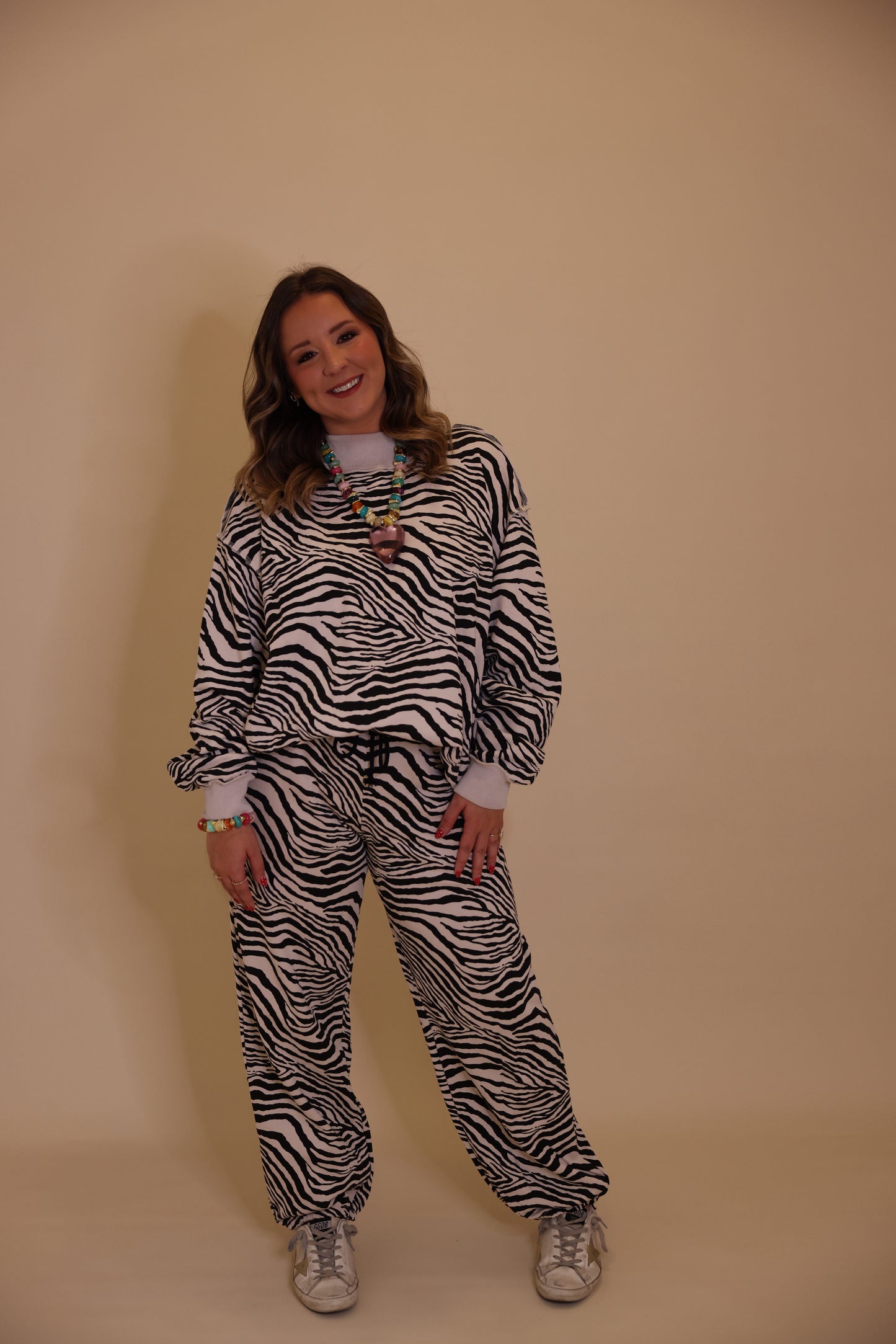 Zebra Print Elastic-Cuff Jogger Pants
