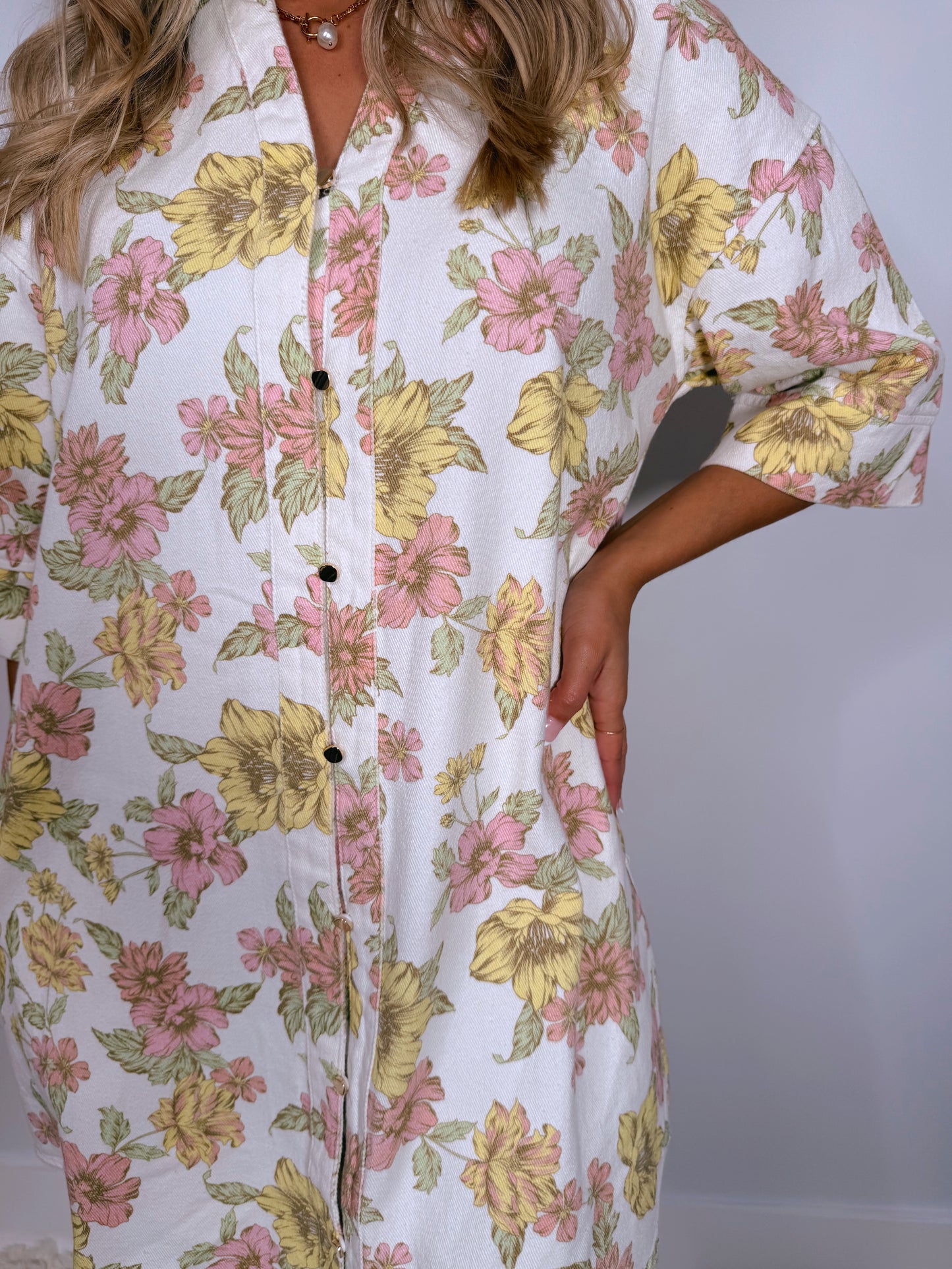 "Blush in Bloom" Denim Dress