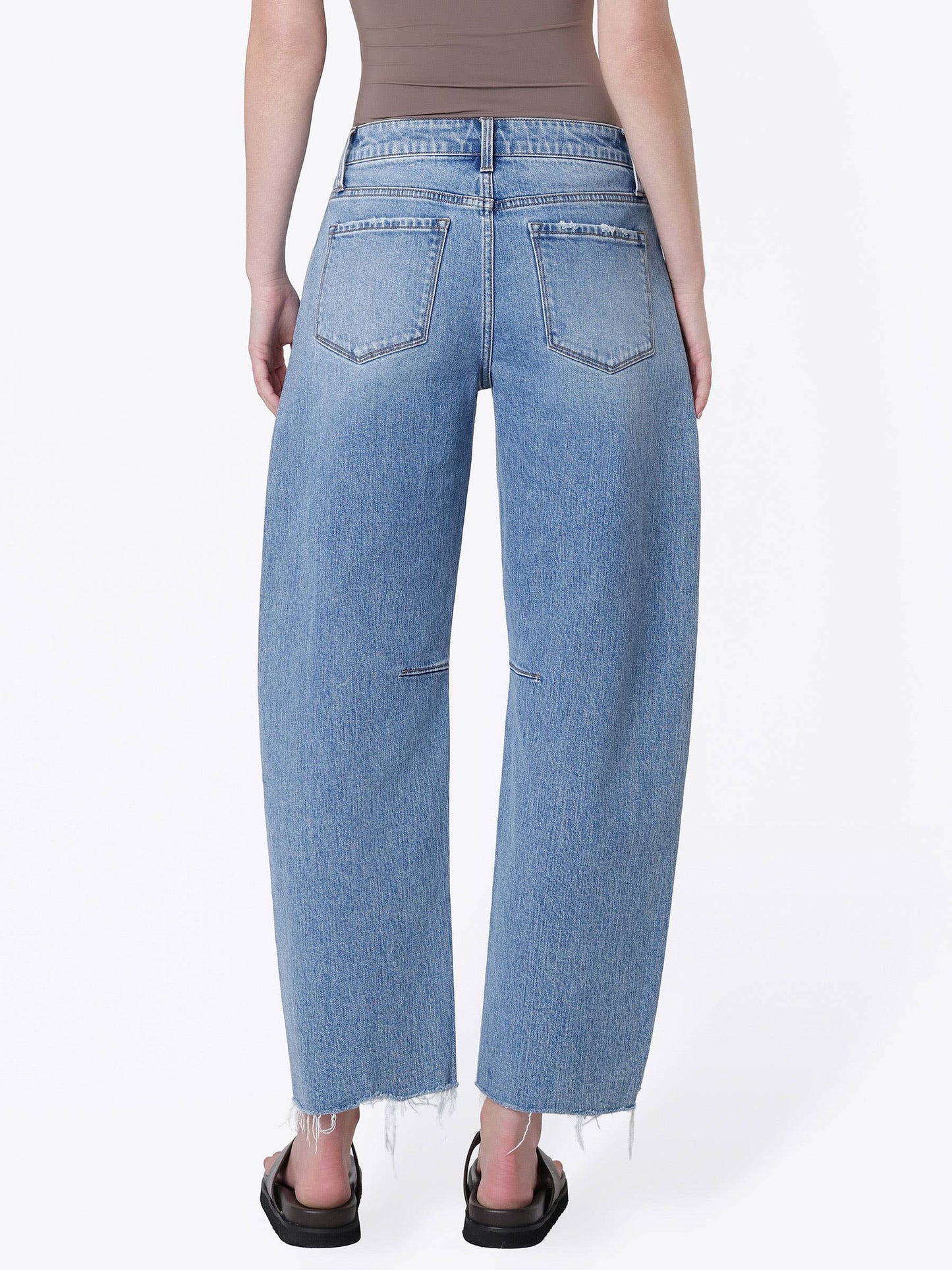 “Clara” HIGH RISE RAW HEM SEAM DETAIL BARREL JEANS