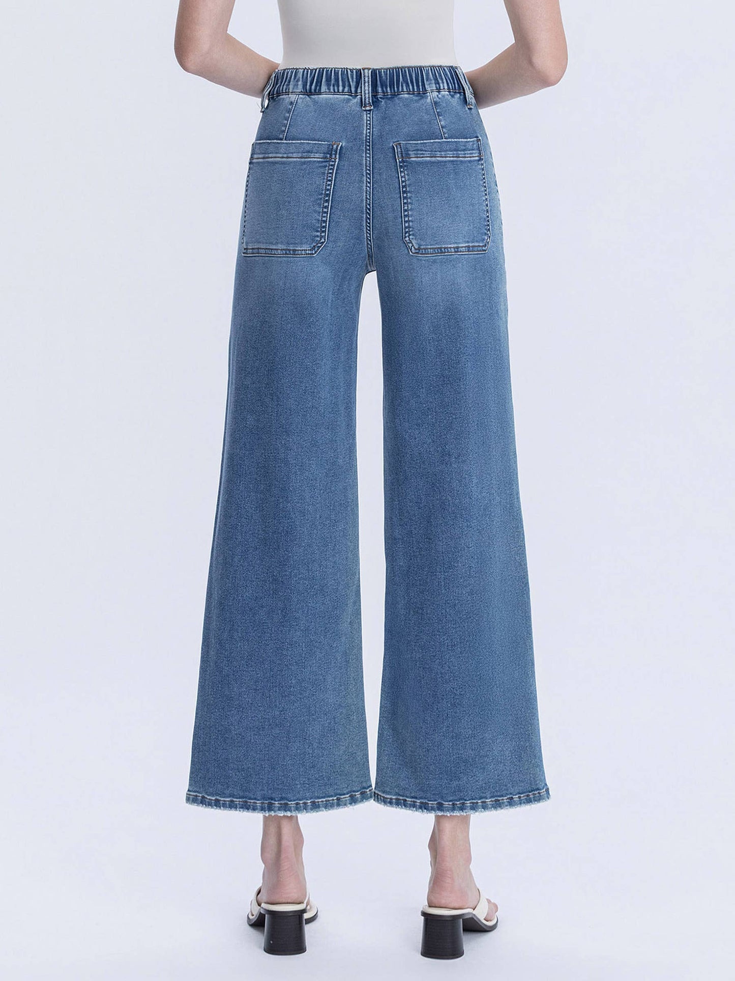 “Kassie” HIGH RISE ELASTIC WAISTBAND ANKLE BAGGY WIDE JEANS