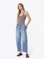 “Clara” HIGH RISE RAW HEM SEAM DETAIL BARREL JEANS