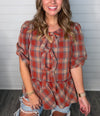 "Praises Ring" Plaid Bow Front Top