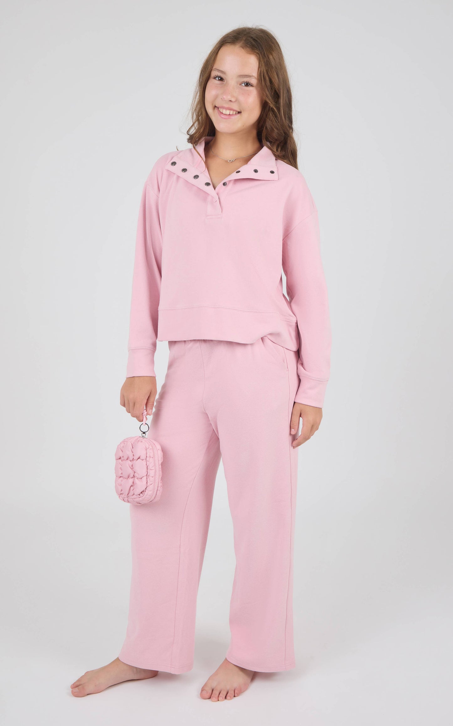 Tween Girls Mock Neck Pullover, Wide Pants, Bubble Bag Set
