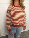 "Rain Check" Brick/Cream Striped Pullover