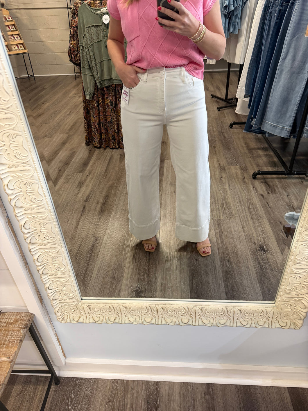 "Kennedy" White Ankle Wide Pants
