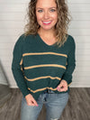 "You've Got Me" Mocha/Green Striped Sweater