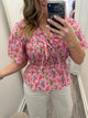 “Breezy Basics” Pink/Floral Smocked Top