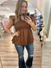 "High Road" Brown Smocked Bodice Top