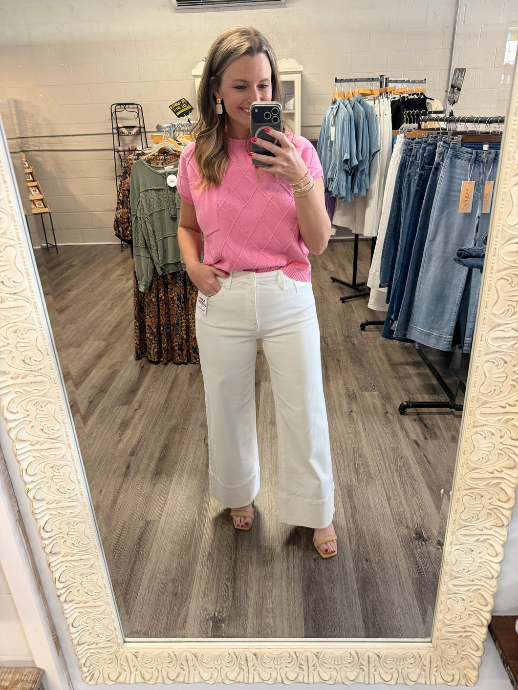 "Kennedy" White Ankle Wide Pants