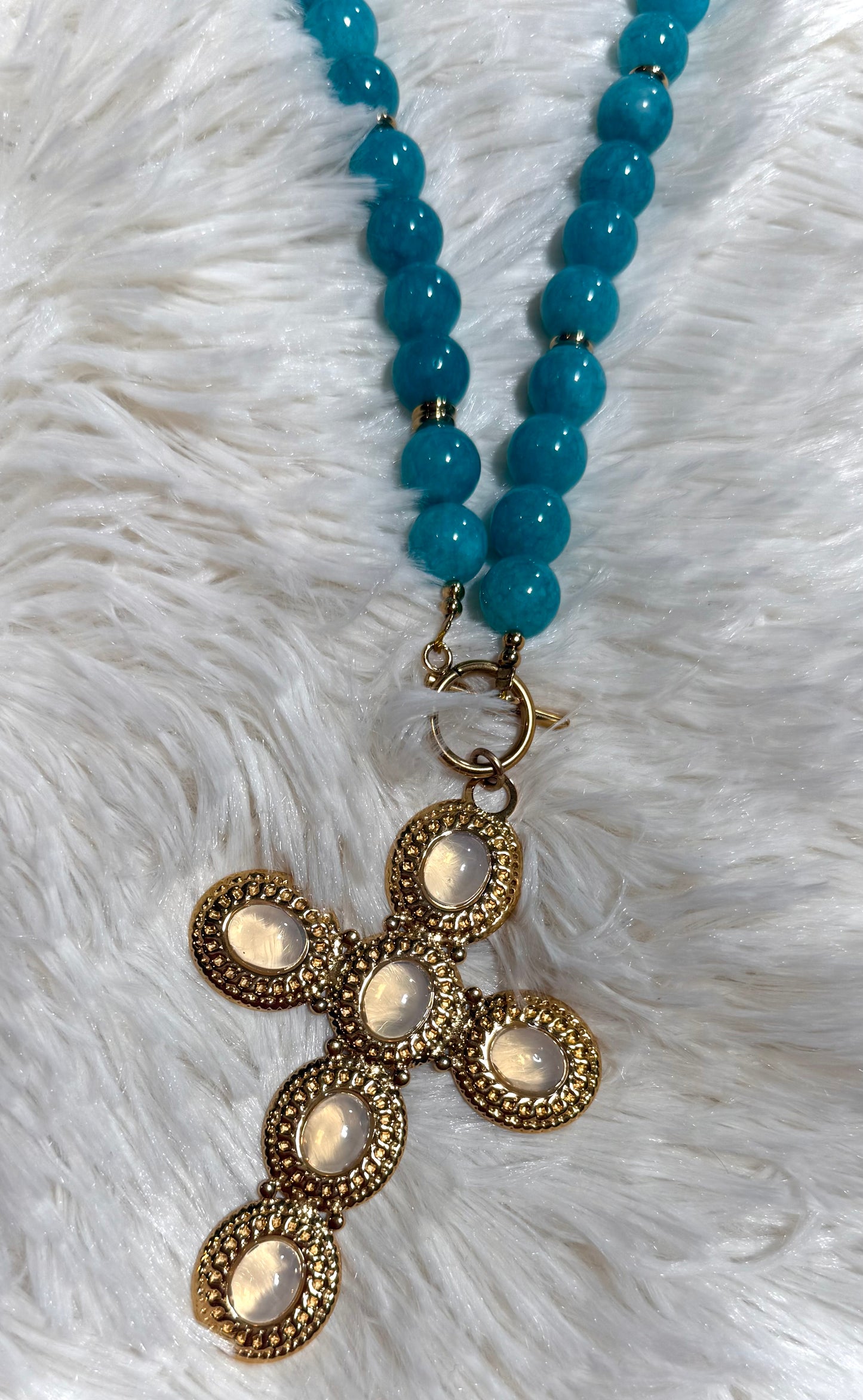 Blue Beaded Cross Necklace