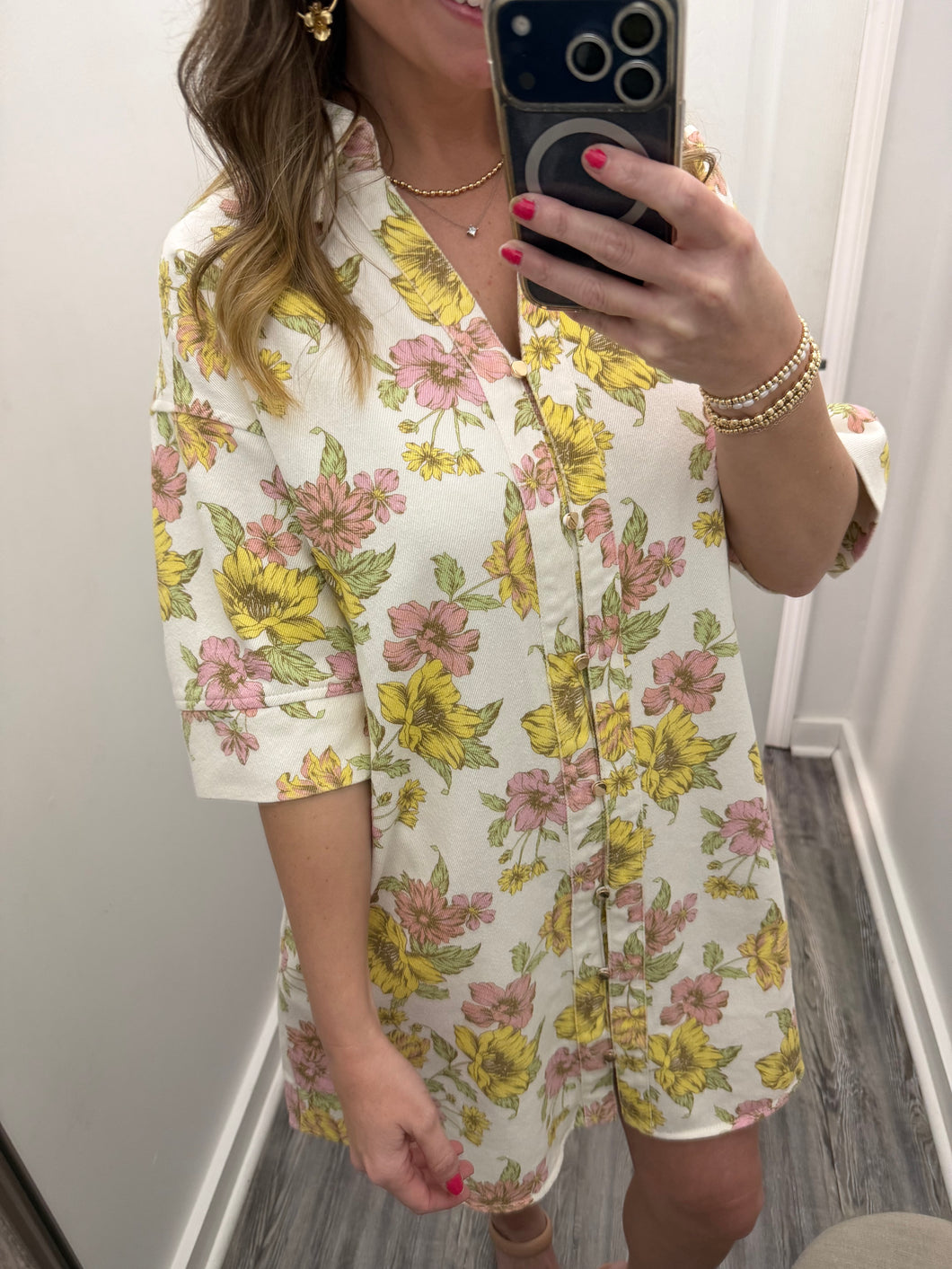 "Blush in Bloom" Denim Dress