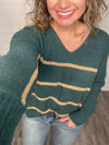 "You've Got Me" Mocha/Green Striped Sweater