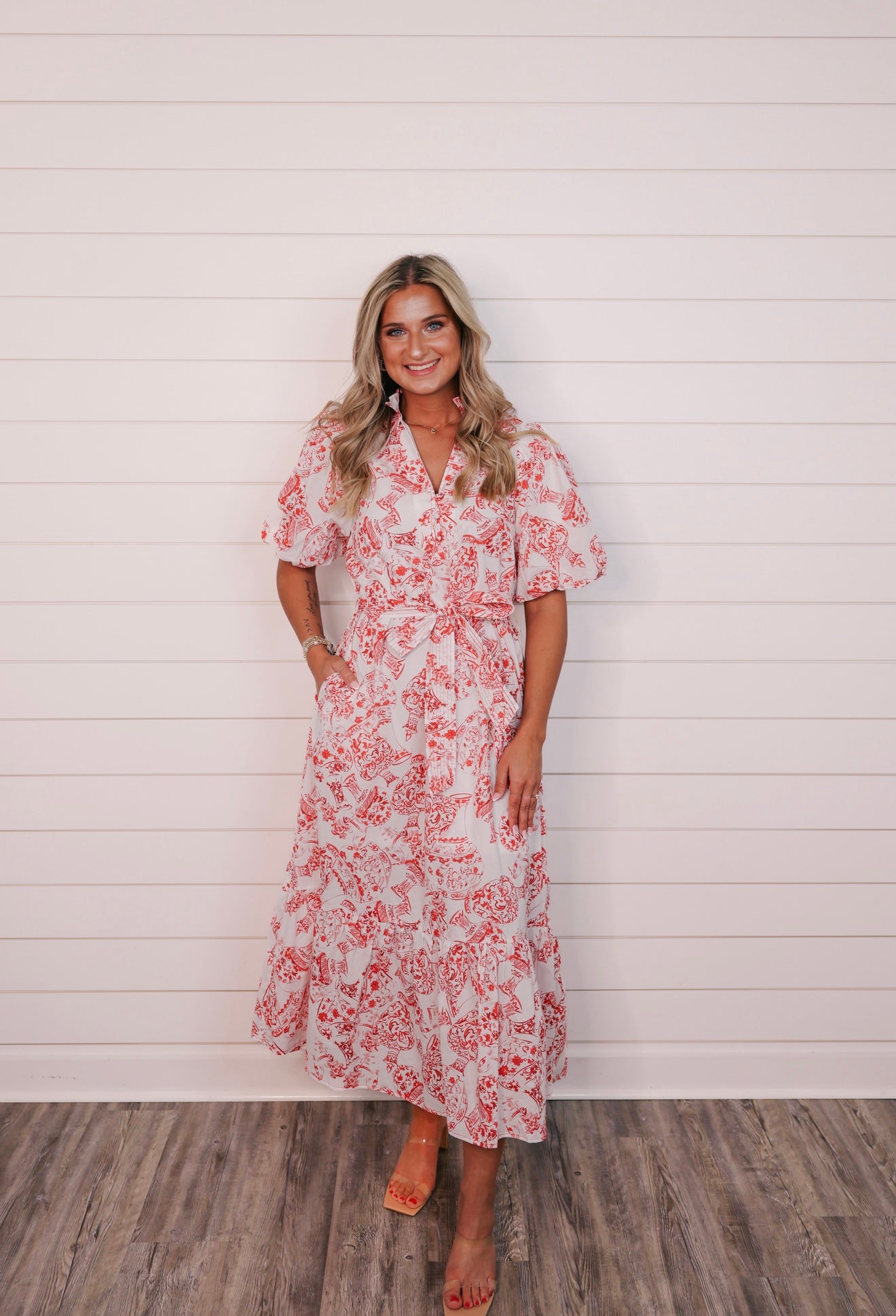 "Fresh Air" Red Printed Midi Dress