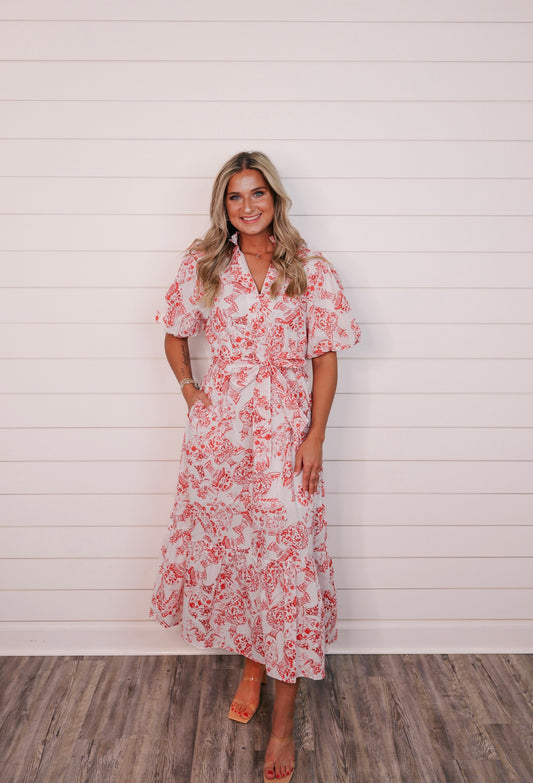 "Fresh Air" Red Printed Midi Dress