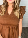"High Road" Brown Smocked Bodice Top
