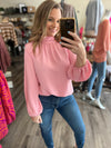 "Always Near" Baby Pink High Neck Blouse