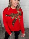 "No Joke" Leopard Print Bow Sequin Sweater