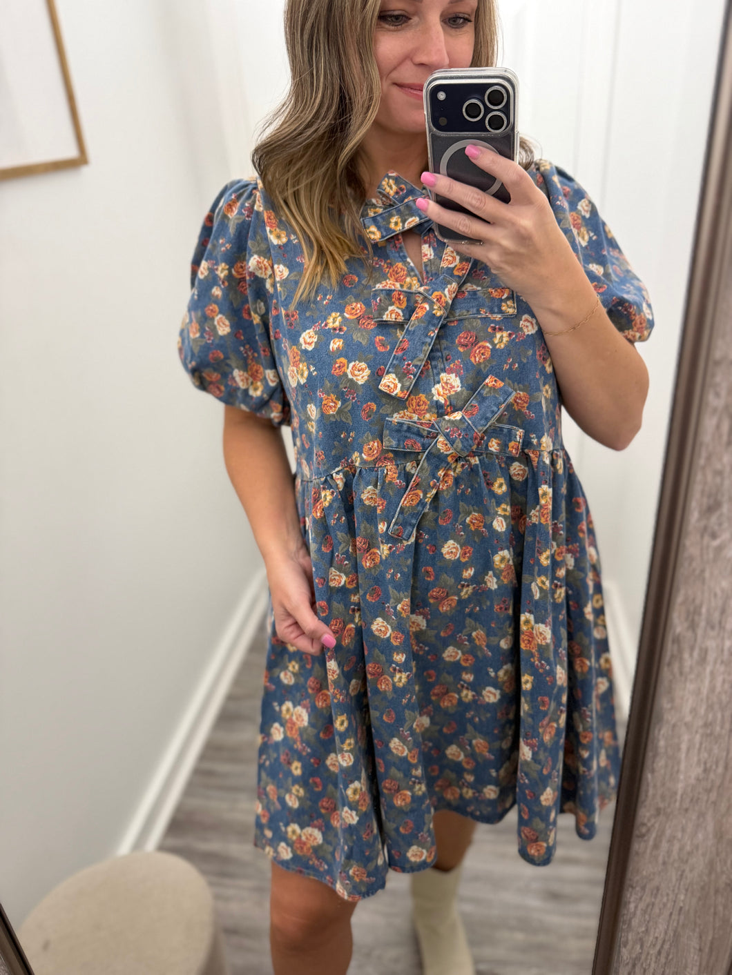 "Music Hall" Denim Floral Dress
