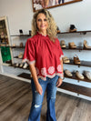 "Bless Them" Brick Flutter Sleeve Top