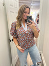 "Guide Me" Floral Striped Trim Top