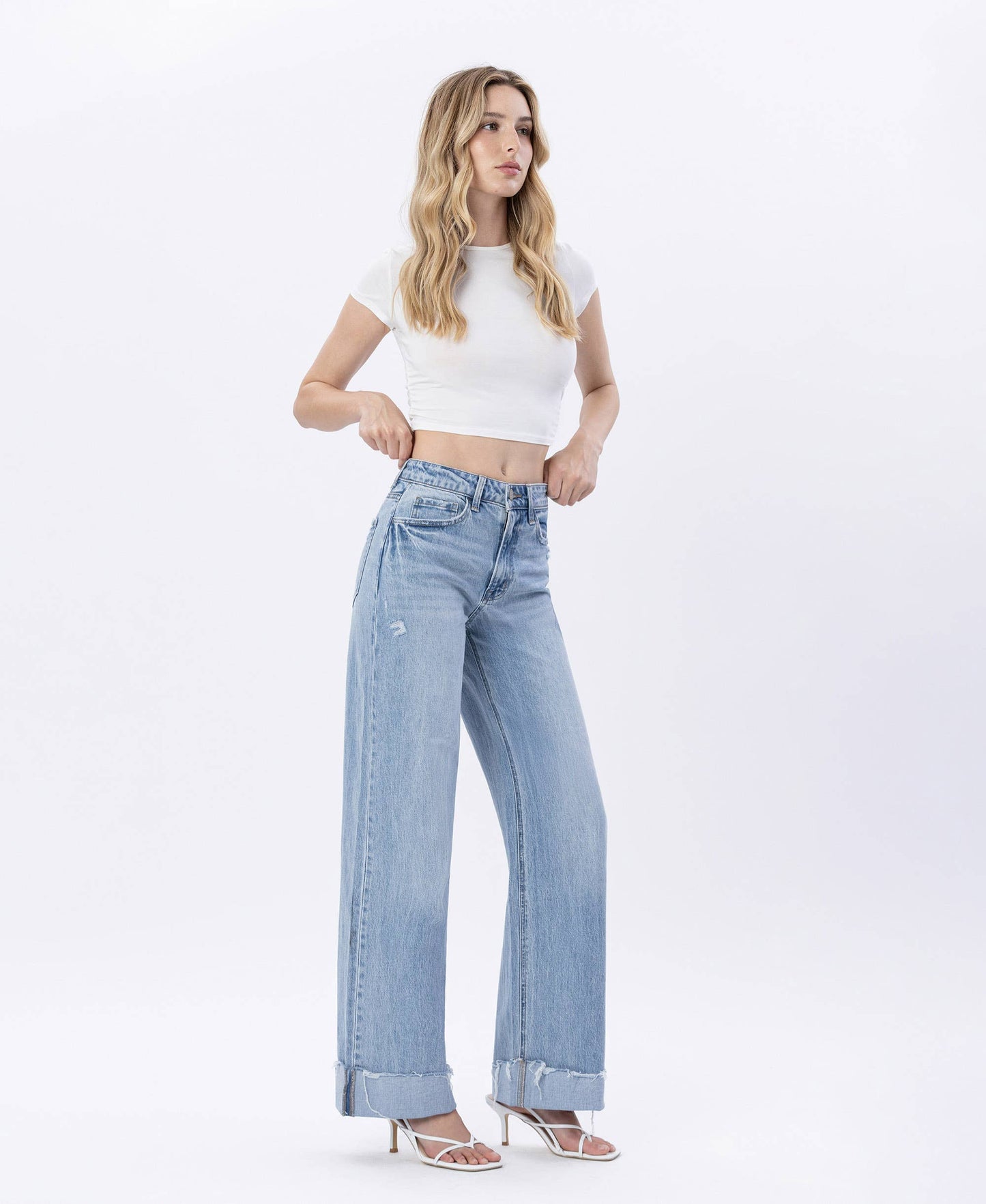 “Cait” SUPER HIGH RISE CUFFED BAGGY WIDE LEG JEANS