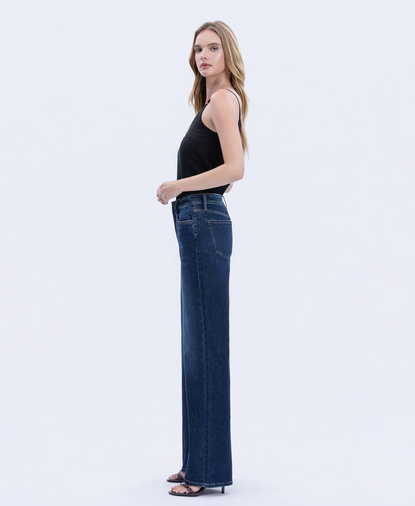 “Kallie” SUPER HIGH RISE FULL LENGTH DARK WASH WIDE JEANS