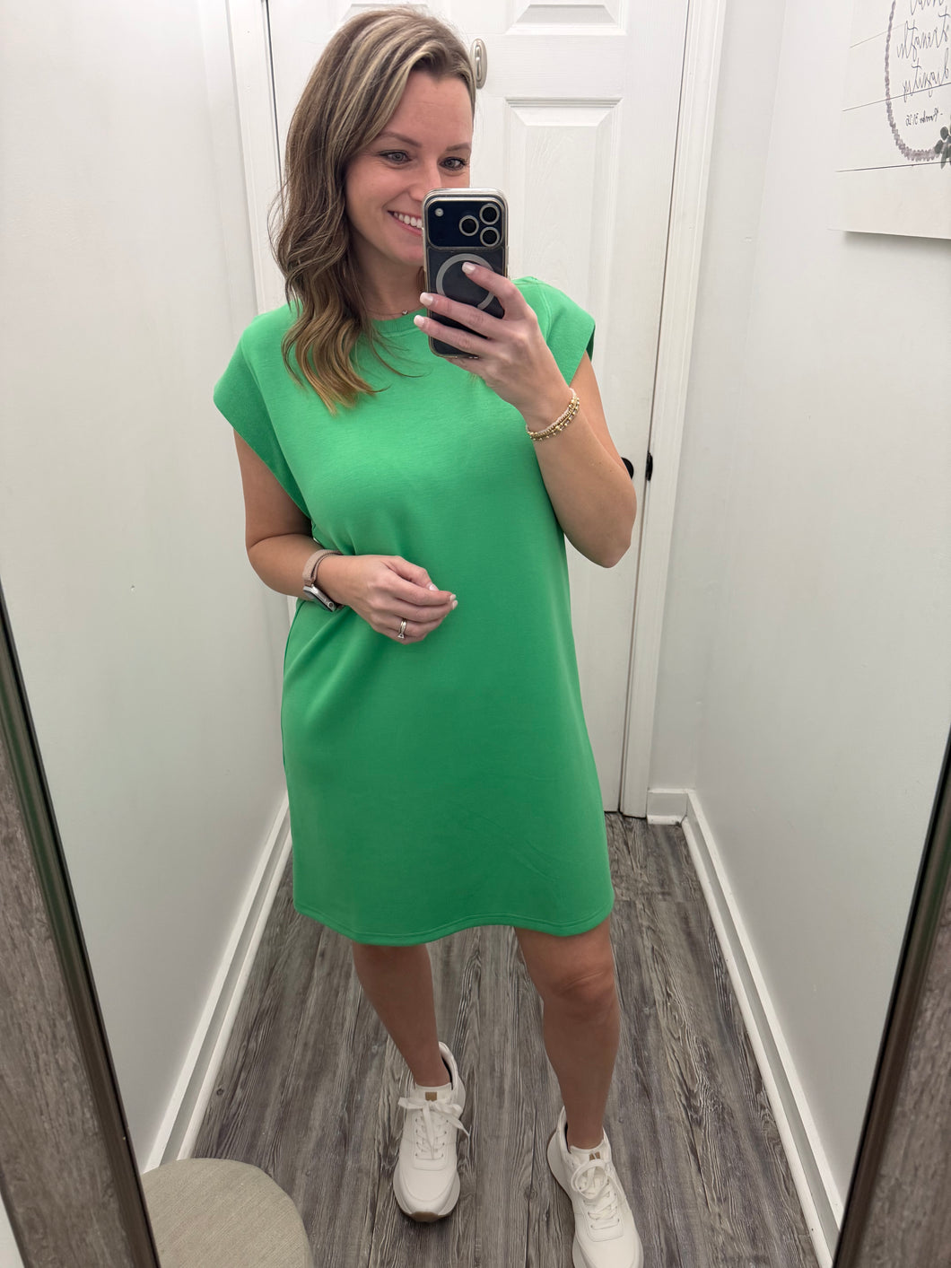 “Freshly Brewed” Green Cap Sleeve Dress