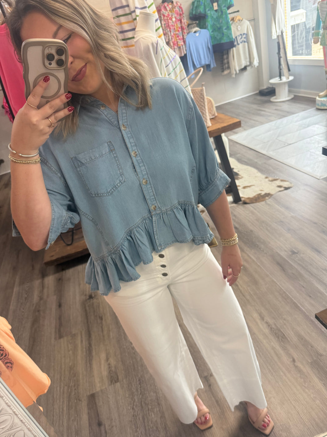 "Best Memory" Lt Denim Top