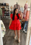 "Sweet Escape" Red Flutter Sleeve Dress