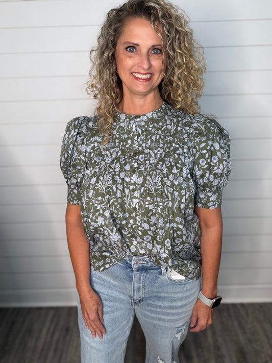 "Where I belong" Olive/Blue Top