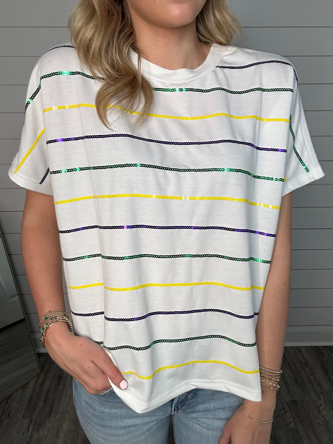 "Parade Ready" Sequin Stripe Top