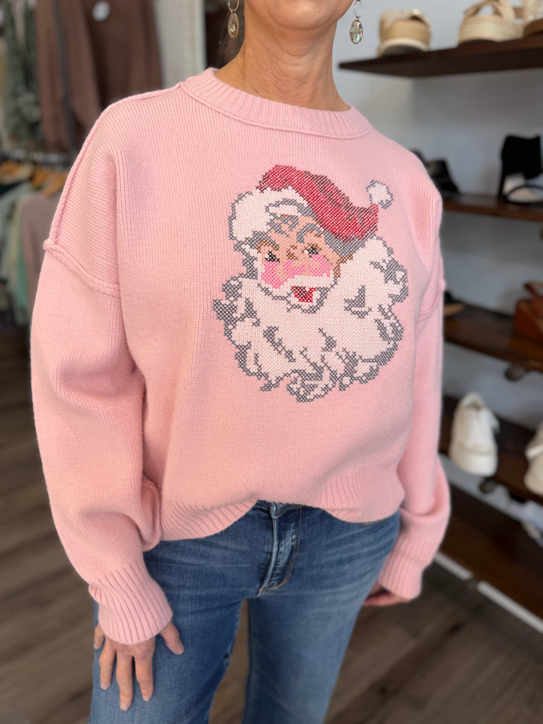 "Santa" X stitch Detailed Sweater