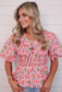“Breezy Basics” Pink/Floral Smocked Top