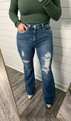 "Willa" Destressed Flare Denim