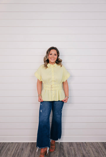 “Sunshine Ready” Yellow Belted Waist Top