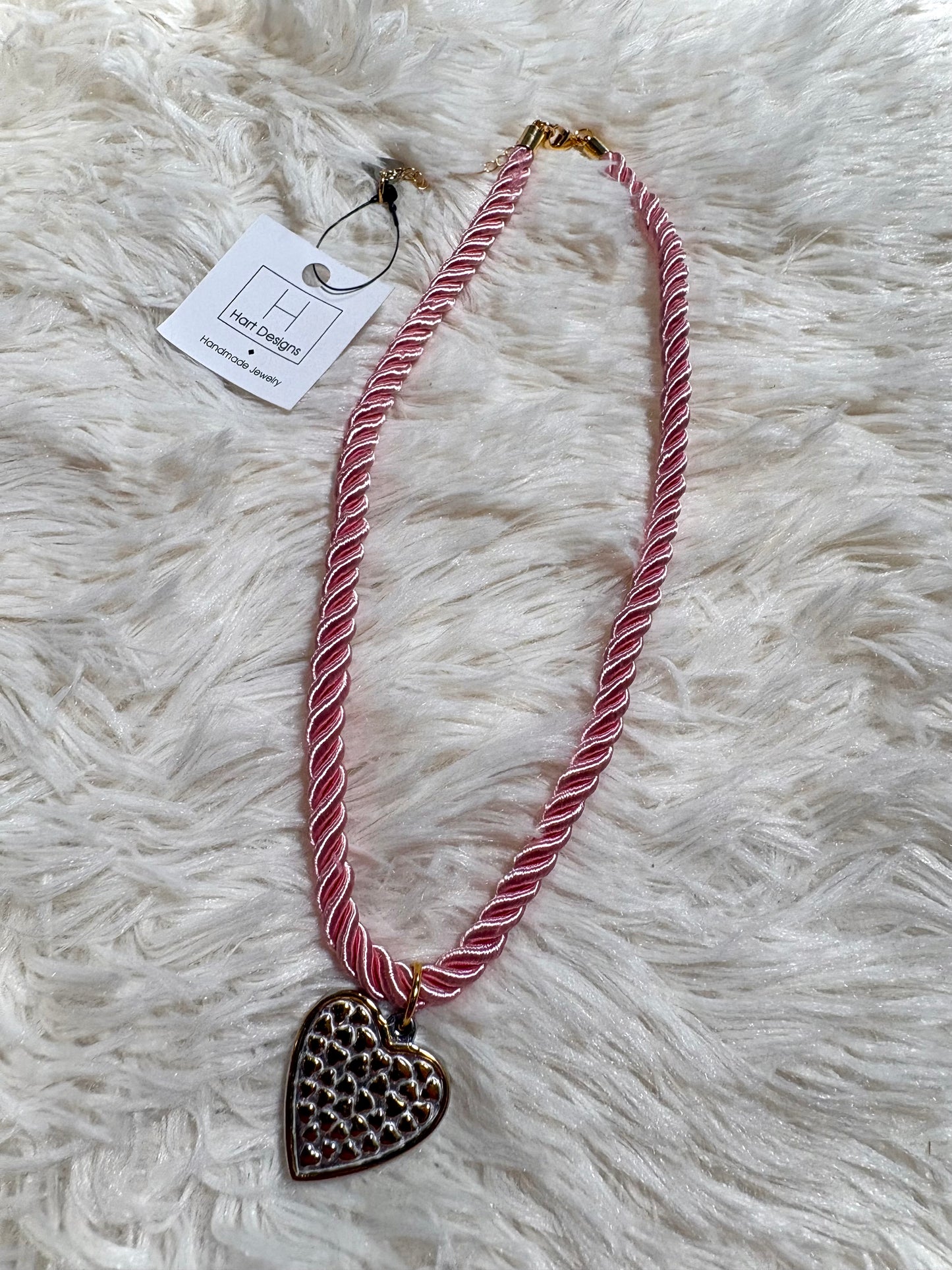 “Heart Full” Pink Rope Heart Necklace