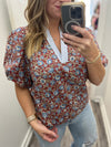 "Guide Me" Floral Striped Trim Top