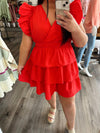 "Sweet Escape" Red Flutter Sleeve Dress