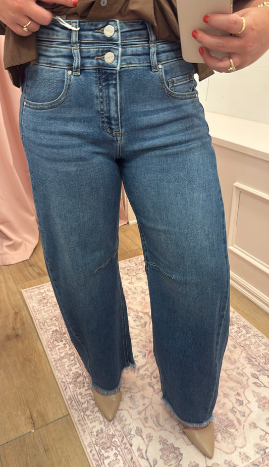 "Aubrey" Barrel Leg Risen Jeans