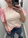 "A Step Closer" Striped Ruffly Shoulder Top