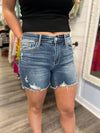 "Martina" Midrise Destroyed Denim Shorts