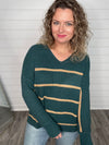 "You've Got Me" Mocha/Green Striped Sweater