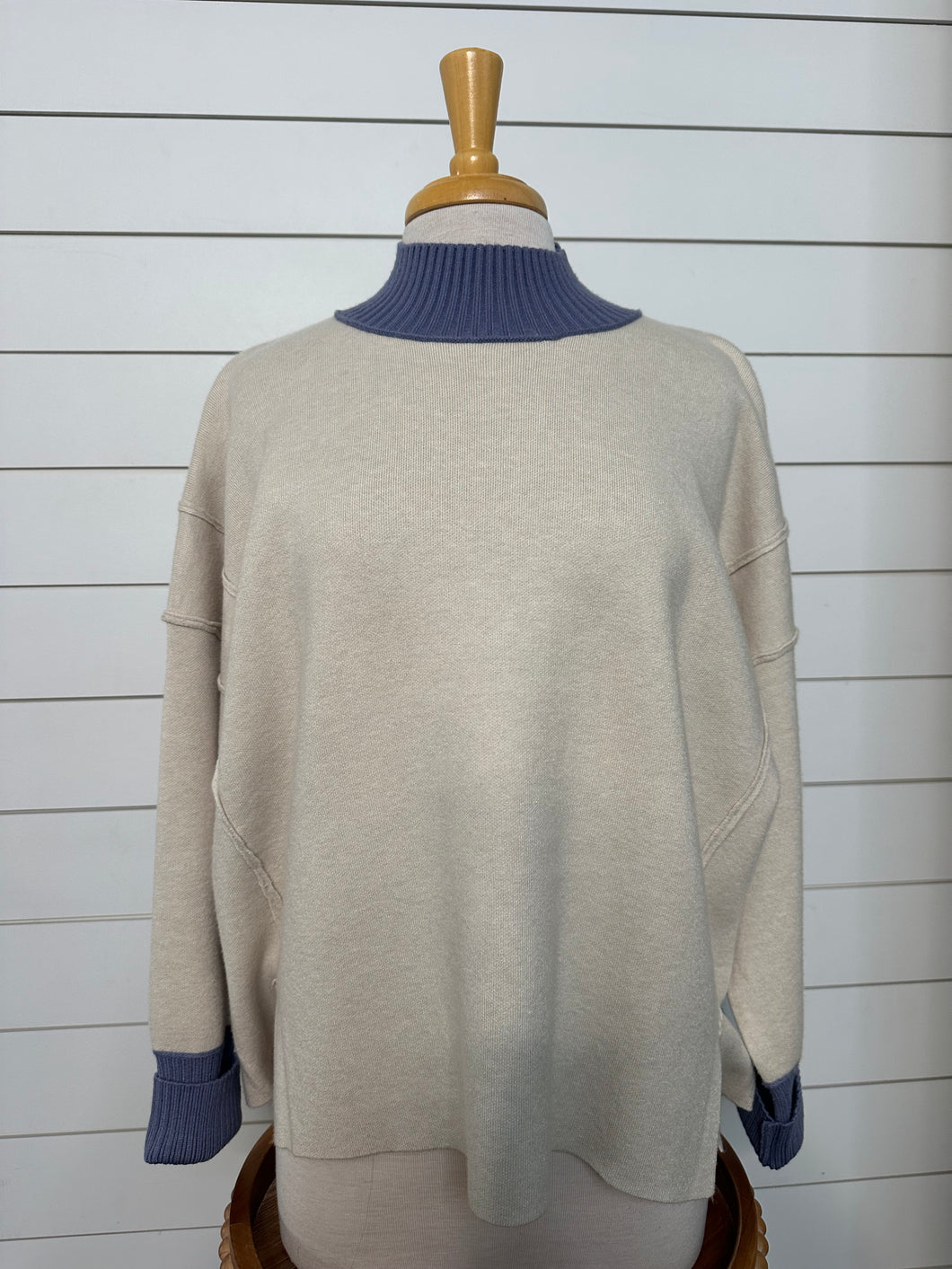 "More than Gold" Taupe/Blue Sweater